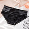 Lace-trim Ice Silk Seamless Breathable Mid Waisted Panties - Black