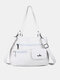 Vintage Faux Leather Waterproof Crossbody Bag Multi-pocket Large Capacity Handbag Tote - White