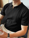 Mens Striped Slim Short Sleeve Lapel Shirt - Black