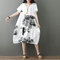 Cotton Linen National Style Printed Literary Retro Dress - White