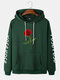 Mens Rose Letter Sleeve Print Cotton Drawstring Pullover Hoodies - Green