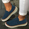 LOSTISY Women Casual Breathable Hollow Solid Color Flat Loafers - Blue