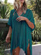 Solid Color Knitting Hollow Loose Beach Blouse - Dark Green