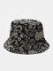 Unisex Canvas Paisley Print Trendy Outdoor Foldable Double-sided Bucket Hats - Black