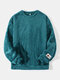 Mens Plush Solid Color Applique Crew Neck Casual Pullover Sweatshirts - Blue