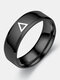 Trendy Simple Carved Triangle Pattern Glossy Circle-shaped Stainless Steel Ring - Black