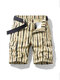 Mens Striped Cargo Pocket No Belt Casual Shorts - Beige