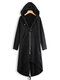 Women Zipper Long Sleeve Irregular Hem Hooded Coat - Black