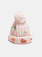 Unisex Knitted Solid Color Cartoon Cloth Label Resin Plush Doll Decoration Fashion Warmth Brimless Beanie Hat - #03