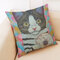 かわいい猫パターンコットンリネン枕カバーソファクッション車の枕カバー - H