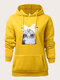 Plus Size Cartoon Cat Pattern Kangaroo Pocket Casual Hoodie - Yellow