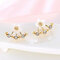 Trendy Small Daisy Flower Ear Hook Geometric Metal Flower Rhinestone Cute Earrings - Gold