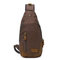 Retro Casual Canvas Chest Bag Patchwork Genuine Leather Sling Bag Crossbody Bag For Men - Coffee