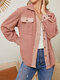 Contrast Color Pocket Button Lapel Long Sleeve Jacket - Pink