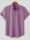 Mens Solid Stand Collar Chest Pocket Short Sleeve Shirt - Purple