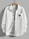 Mens Solid Texture Chest Pocket Lapel Long Sleeve Shirts Winter - White