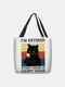 Women Black Cat Red Wine Pattern Print Handbag Shoulder Bag Tote - White