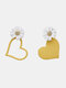 Cute Daisy Flower 925 Silver Heart-shape Earrings - Yellow