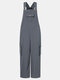 Solid Color Pocket Loose Straps Button Casual Jumpsuit For Women - Gray