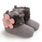 Baby Toddler Shoes Cute Knitted Appliques Decor Comfy Plush Warm Soft Snow Boots - Gray