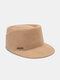 Men Wool Solid Color Letter Label Concave Top Twill Casual Equestrian Hat Flat Cap - Camel