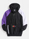 Mens Contrast Color Panel Zipper Loose Sport Hoodie With Kangaroo Pocket - Black