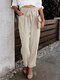 Solid Pocket Elastic Waist Carrot Pants With Belt - Apricot