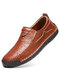 Men Hand Stitching Soft Microfiber Leather Driving Shoes - Red Brown