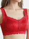 Wireless Zip Front Full Coverage Gather Push Up Wide Shoulder Straps Bra - Red