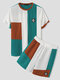 Mens Color Block Patchwork Applique Knitted Casual Two Pieces Outfits - Green