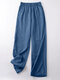 Solid Elastic Waist Pocket Wide Leg Denim Jeans - Dark Blue