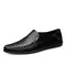 Men Stitching Soft Slip-on Casual Driving Leather Shoes - Black