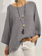 Blusa suelta casual de manga larga con cuello en O de color sólido - gris