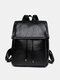 Women Artificial Leather Vintage Large Capacity Backpack Brief Durable Casual Rubbing Color Bag - Black