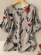 Blusa casual com estampa de flores e botões frontais manga curta gola redonda - Bege
