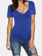 Solid Color Cross Wrap Short Sleeve Casual T-shirt For Women - Blue