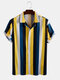 Men Colorful Stripe Printed Holiday Casual Shirt - Yellow
