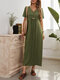 فستان ماكسي نسائي سادة بأكمام قصيرة ورقبة على شكل V وخصر مرتفع - أخضر