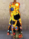 Cartoon Print V-neck Plus Size Maxi Dress for Women - Yellow