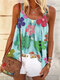 Spaghetti Straps Floral Print Loose Tank Tops For Women - Blue