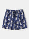 Blue Glasses Dog Print Beach Swim Trunks Holiday Board Shorts With Mesh Lining & Pockets - Blue