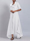 Casual Solid Color Turtleneck Irregular Cotton Dress - White