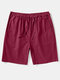 Mens Cotton Linen Solid Color Basics Mid Length Drawstring Shorts - Wine Red