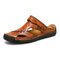 Large Size Men Hand Stitching Closed Toe Comfy Soft Leather Sandals - Red Brown
