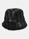 Unisex Faux Rabbit Fur Plush Striped Tie-dye Autumn Winter Cold Protection Bucket Hat - Black