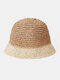 Women Color-match Dome Short Brim Fashion Sun Protection Straw Hat - #01