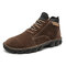 Men Hand Stitching Outdoor Work Style Microfiber Leather Boots - Dark Brown