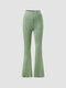 Solid High Waist Flare Pants - Green