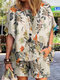 Zweiteiliger Damen-Anzug mit Allover-Pflanzen-Print und Tasche - Gelb