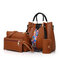 Women Faux Leather Four-piece Set Handbag Shoulder Bag Clutch Bag - Brown